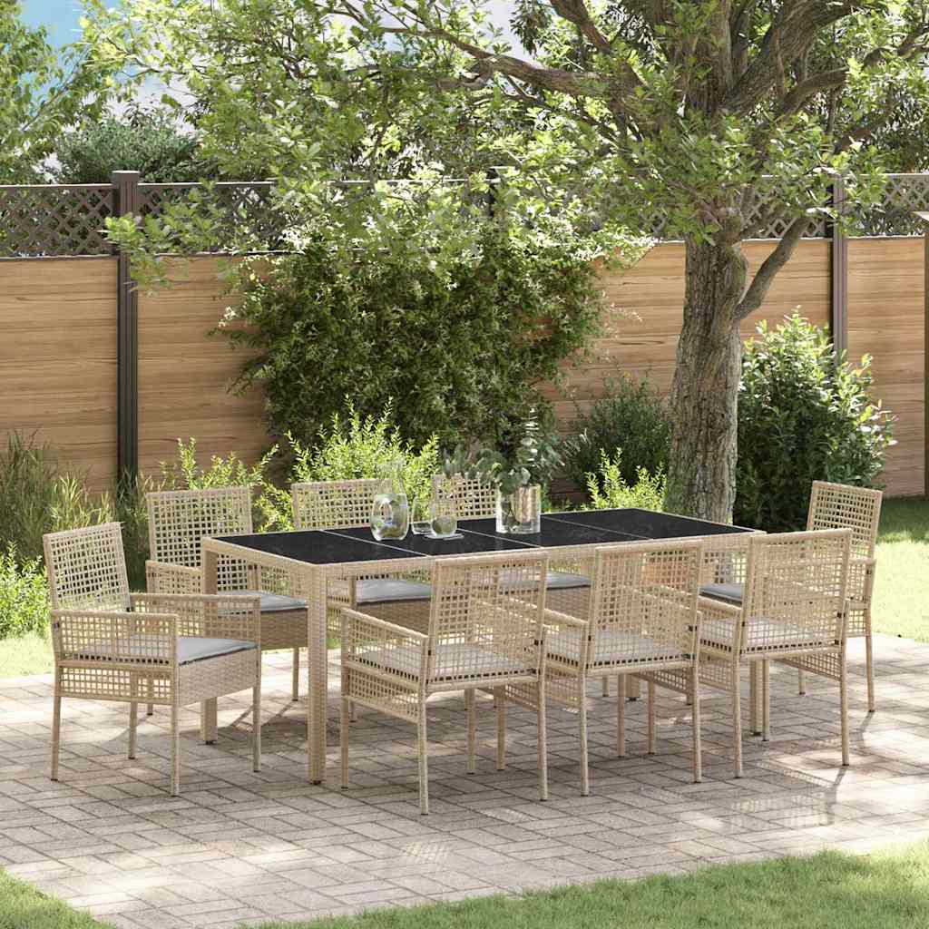 Set da Pranzo per Giardino 9 pcs Beige Poly Rattan 3334884