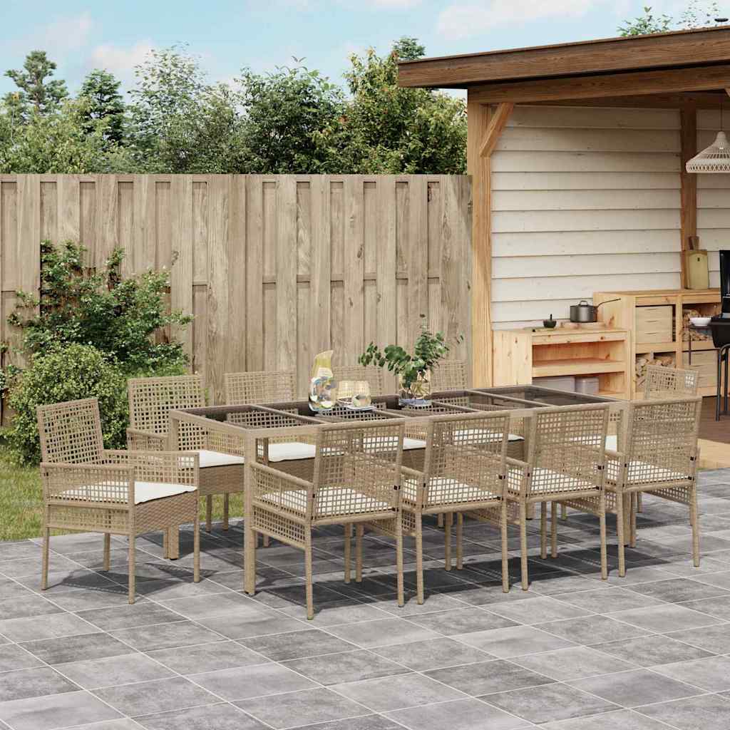 Set da Pranzo per Giardino 11 pcs Beige Poly Rattan 3334894