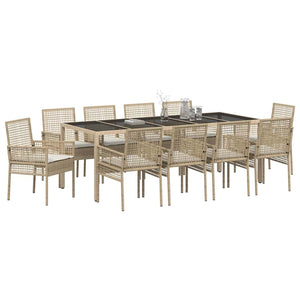 Set da Pranzo per Giardino 11 pcs Beige Poly Rattan 3334894