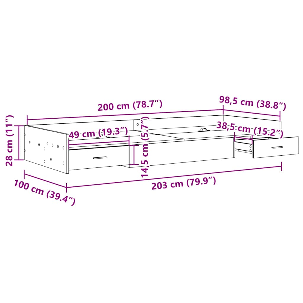Struttura letto con contenitore Grigio cemento 100 x 200 cm