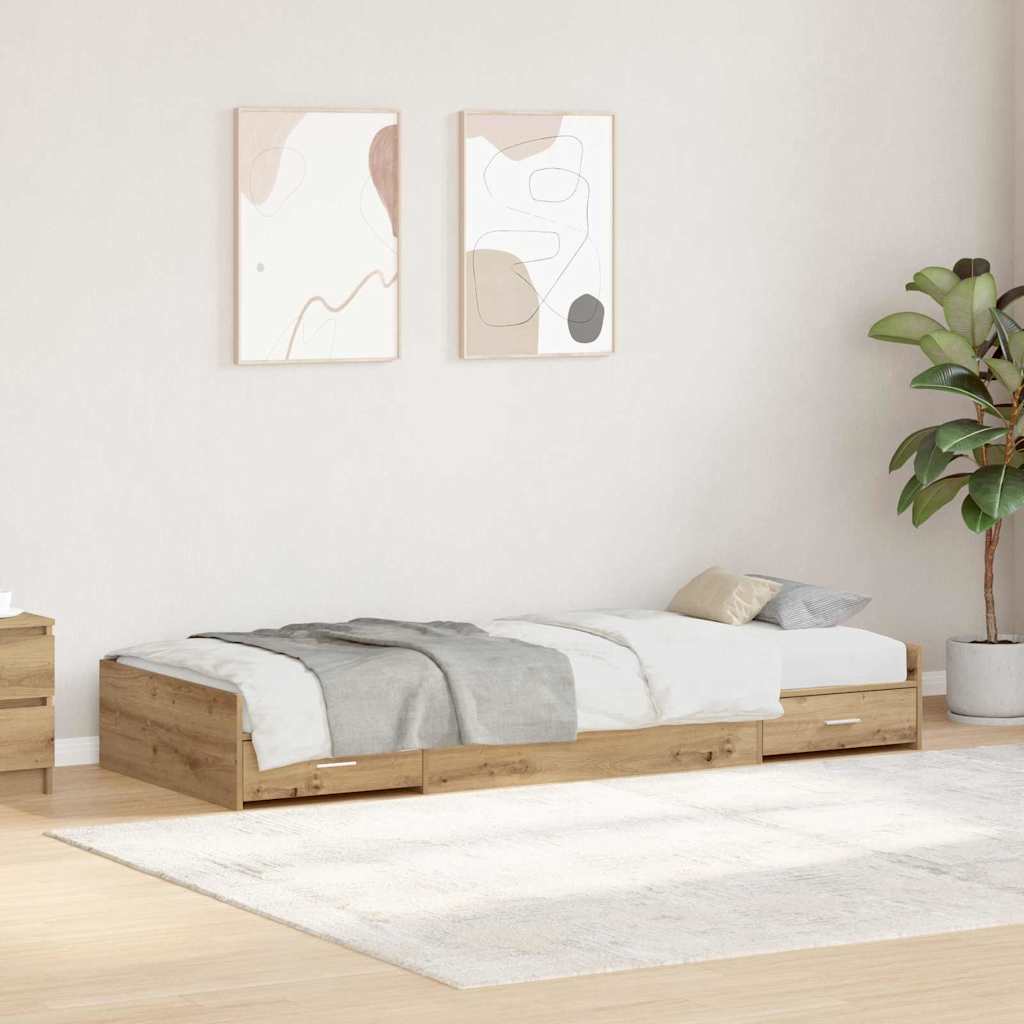 Struttura letto con contenitore Rovere artigianale 90 x 200 cm