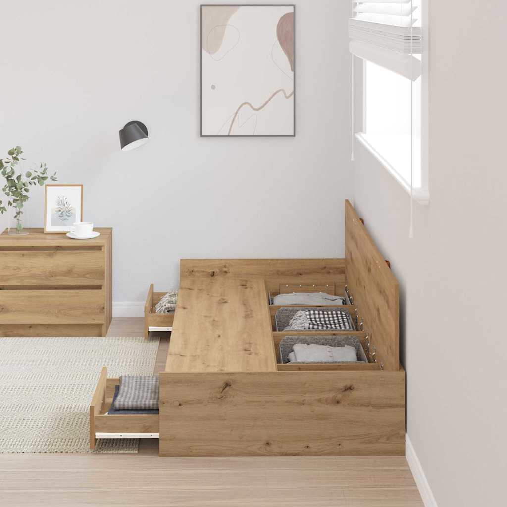 Struttura letto con contenitore Rovere artigianale 90 x 200 cm