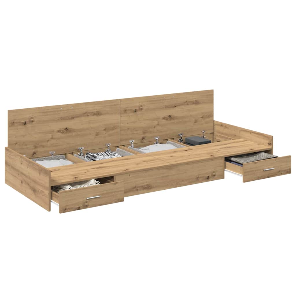 Struttura letto con contenitore Rovere artigianale 90 x 200 cm