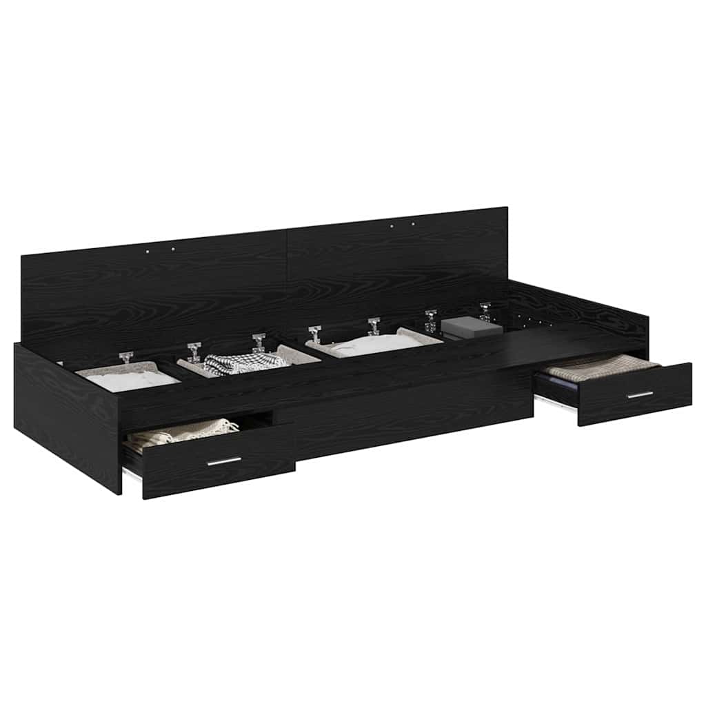 Struttura letto con contenitore con testiera Rovere Nero 80 x 200 cm