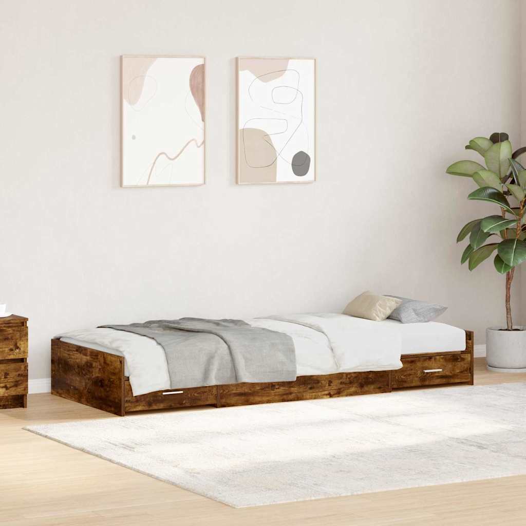 Struttura letto con contenitore con testiera Rovere fumé 80 x 200 cm