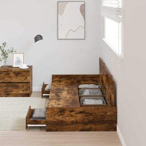 Struttura letto con contenitore con testiera Rovere fumé 80 x 200 cm