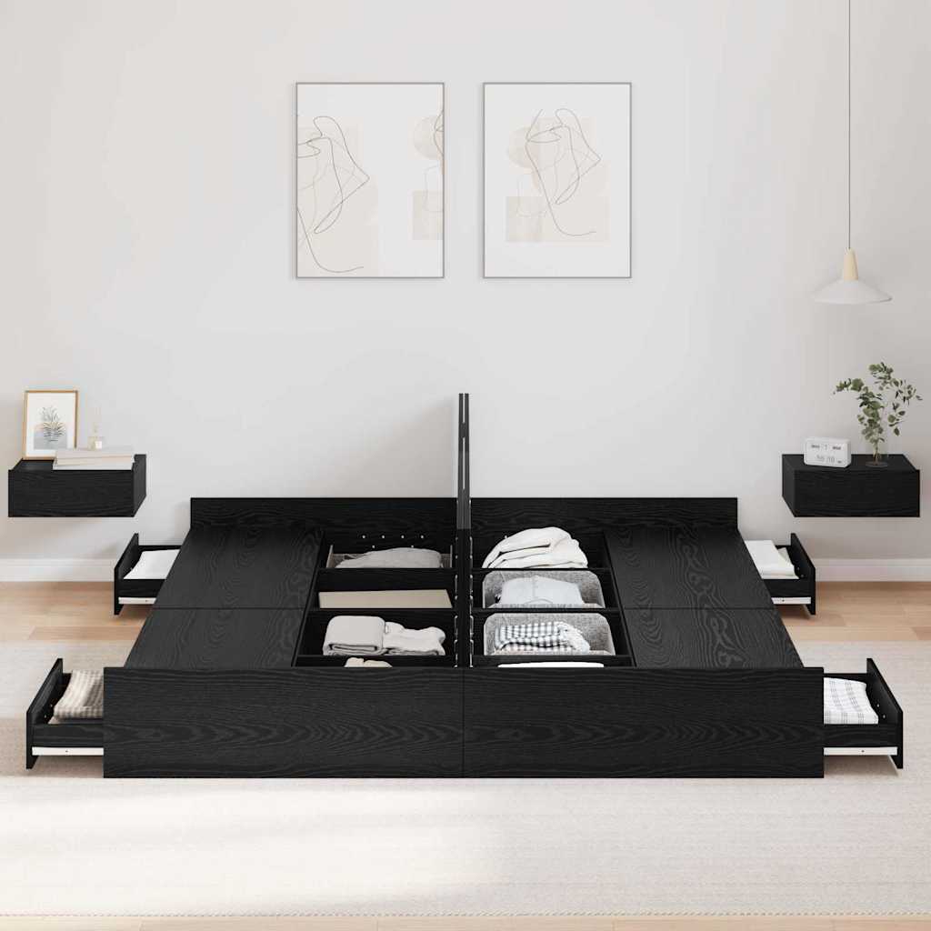 vidaXL Struttura letto con contenitore Rovere nero 200 x 200 cm