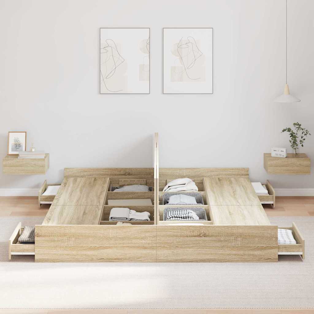 vidaXL Struttura letto con contenitore rovere sonoma 200 x 200 cm