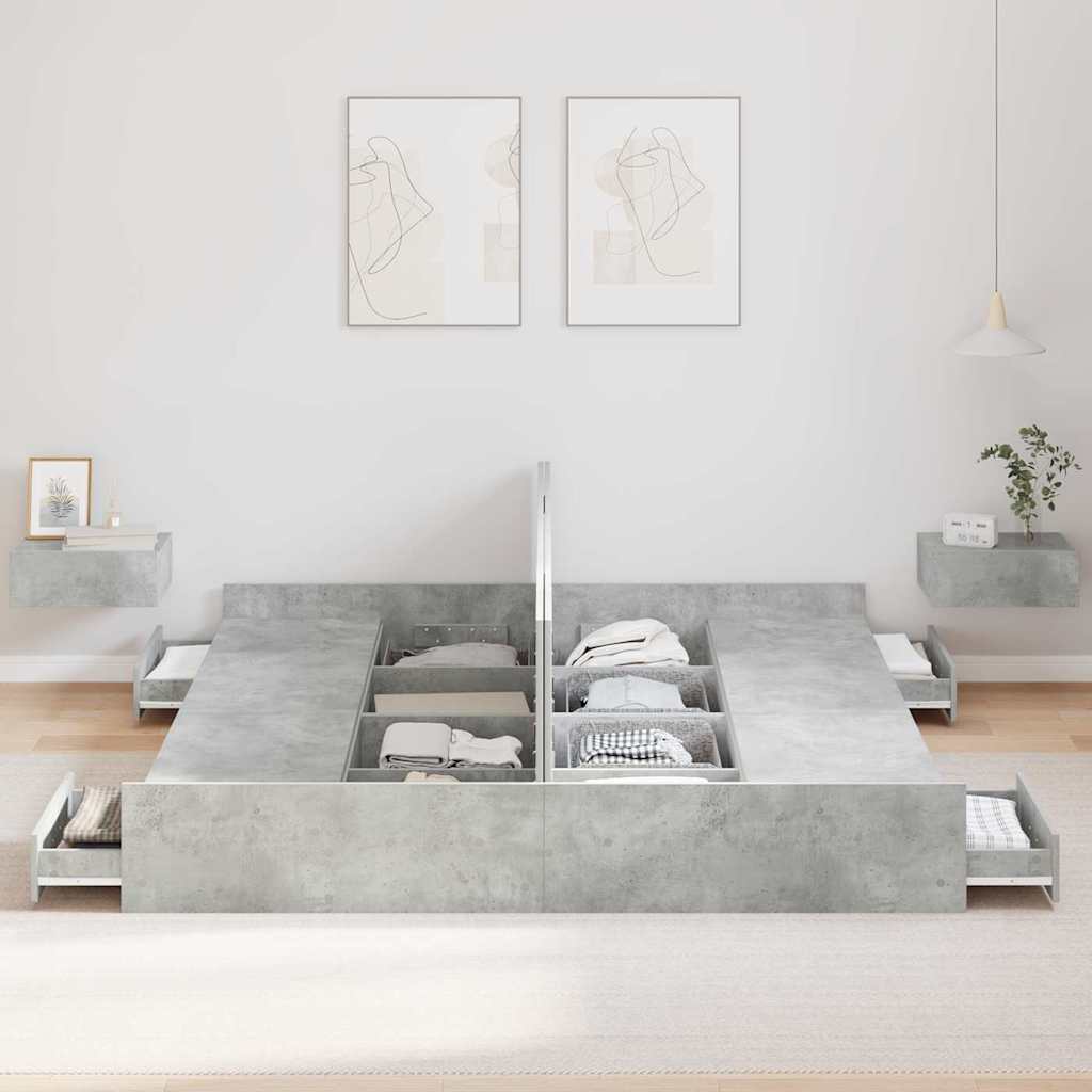 vidaXL Struttura letto con contenitore Grigio cemento 200 x 200 cm