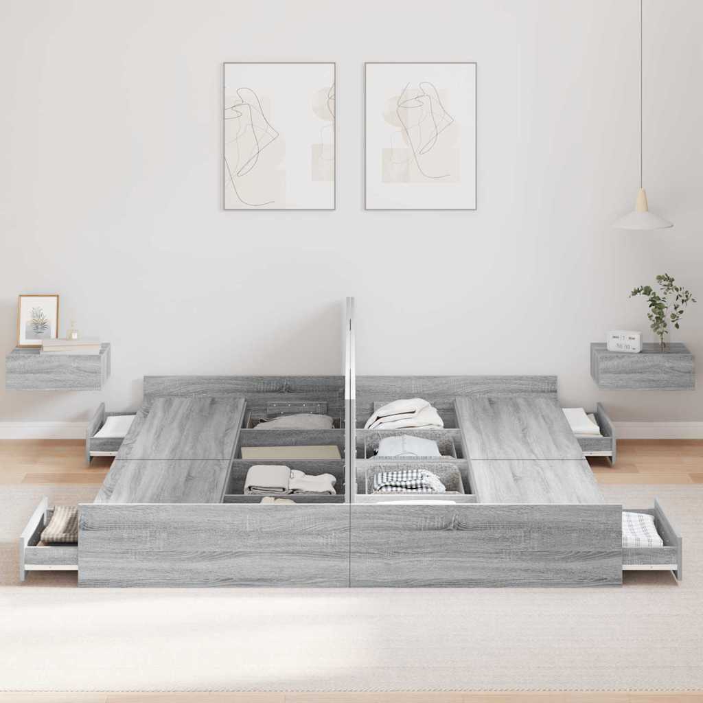 vidaXL Struttura letto con contenitore Grigio sonoma 200 x 200 cm