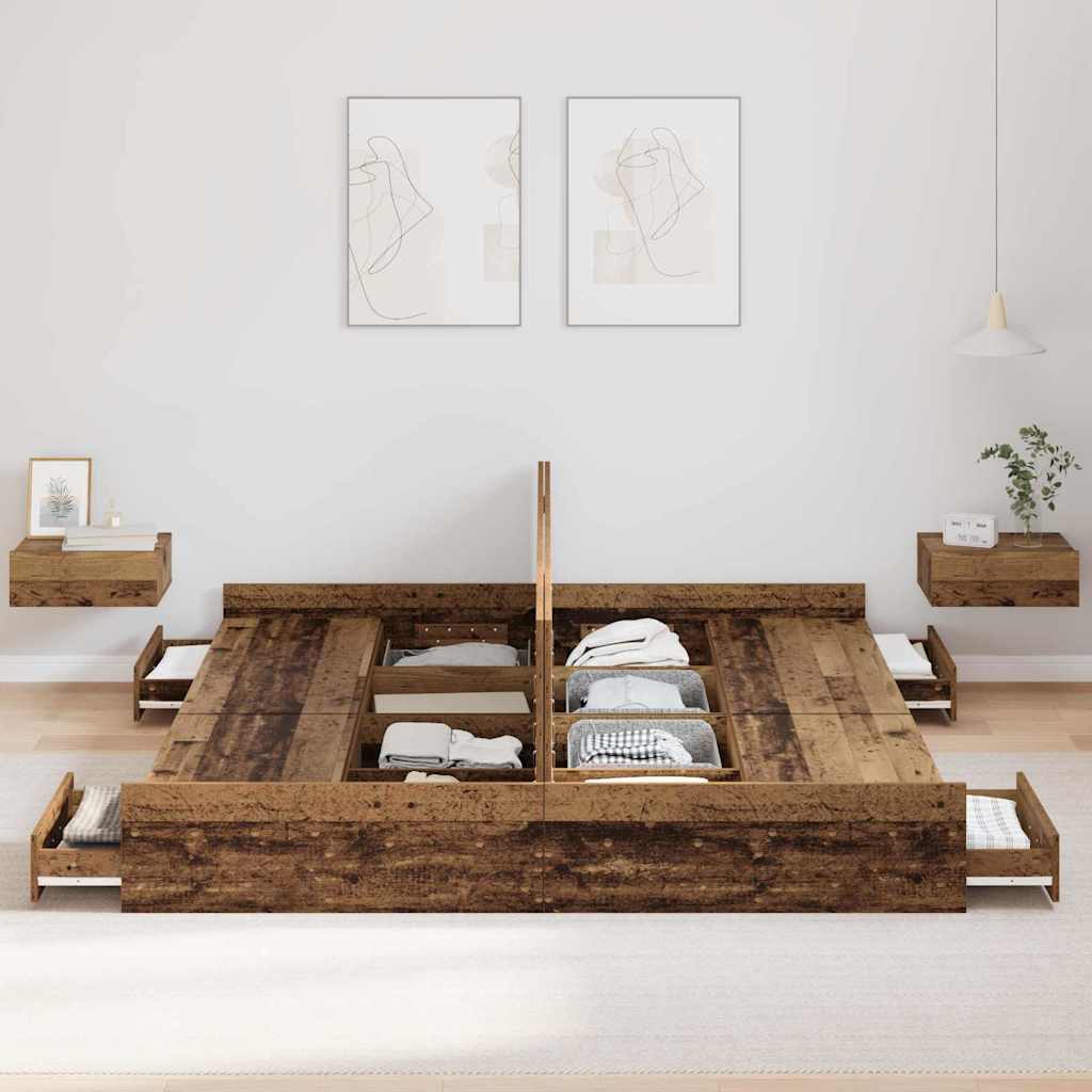 vidaXL Struttura letto con contenitore Legno vecchio 200 x 200 cm