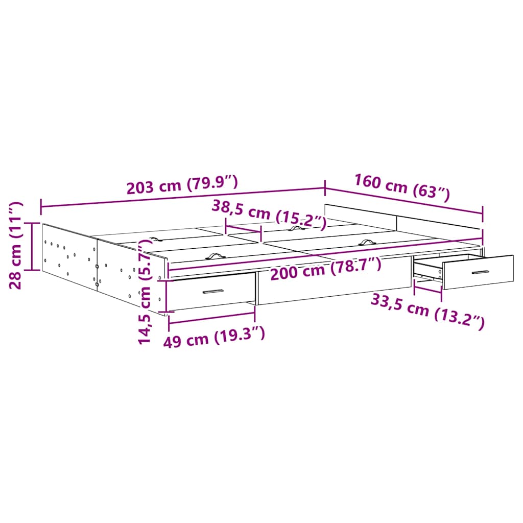 vidaXL Struttura letto con contenitore Rovere nero 160 x 200 cm