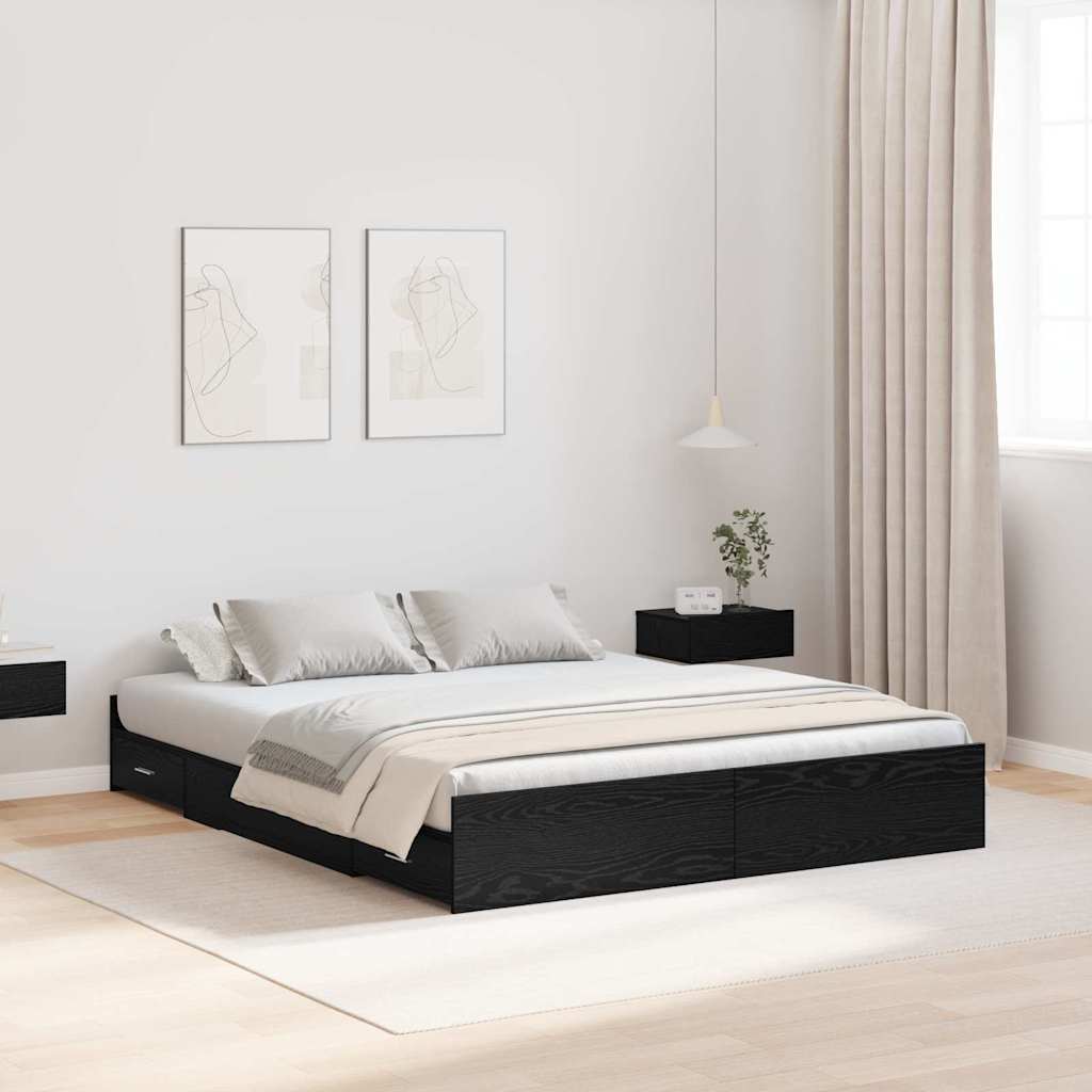 vidaXL Struttura letto con contenitore Rovere nero 150 x 200 cm