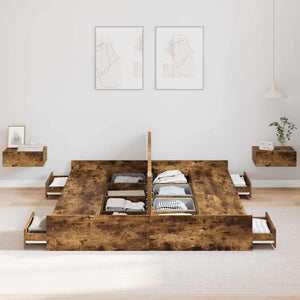 vidaXL Struttura letto con contenitore Rovere fumo 150 x 200 cm