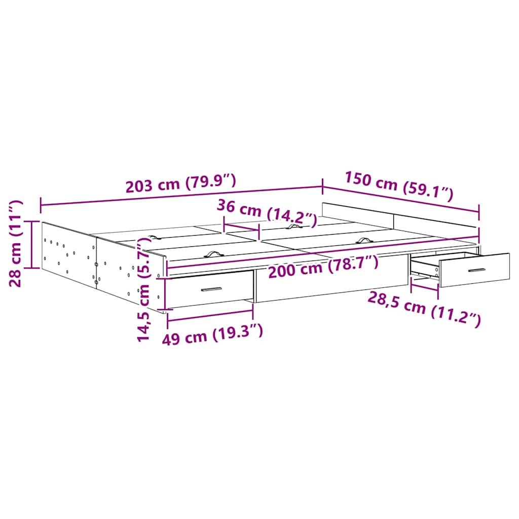 vidaXL Struttura letto con contenitore Legno vecchio 150 x 200 cm