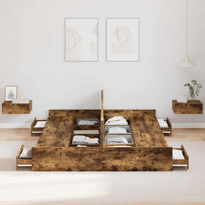 vidaXL Struttura letto con contenitore Rovere fumo 140 x 200 cm