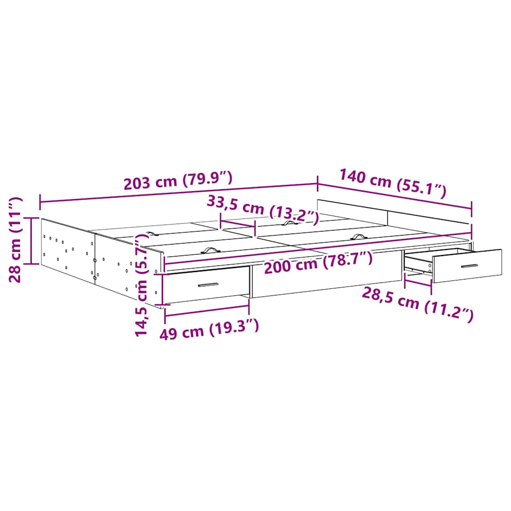 vidaXL Struttura letto con contenitore Legno vecchio 140 x 200 cm