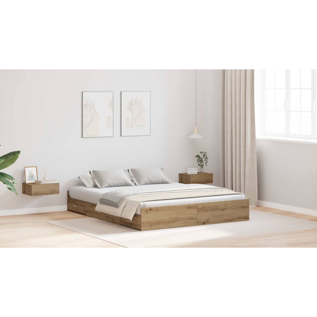 vidaXL Struttura letto con contenitore rovere artigianale 140 x 200 cm