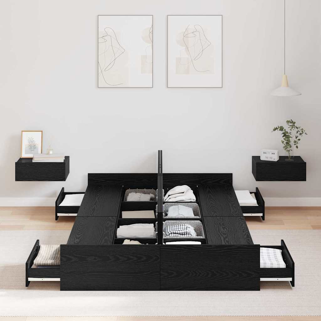 vidaXL Struttura letto con contenitore Rovere nero 120 x 200 cm