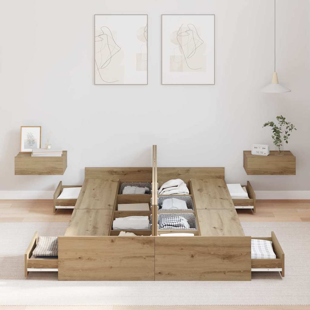 vidaXL Struttura letto con contenitore rovere artigianale 120 x 200 cm