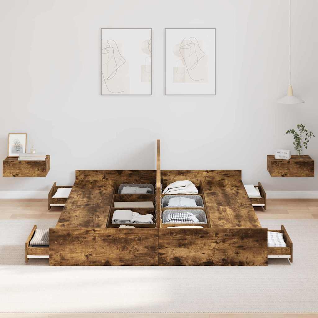 vidaXL Struttura letto con contenitore Rovere fumo 140 x 190 cm