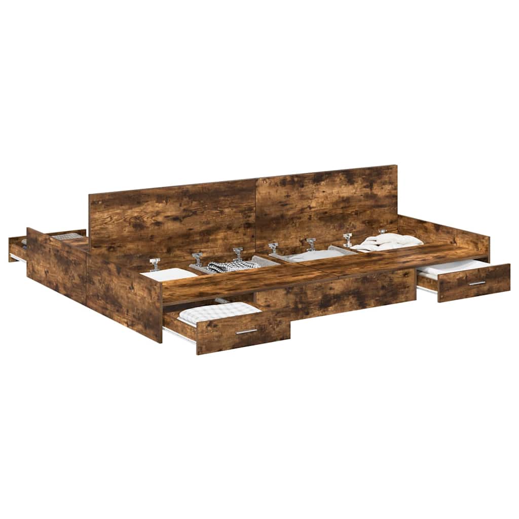 vidaXL Struttura letto con contenitore Rovere fumo 140 x 190 cm