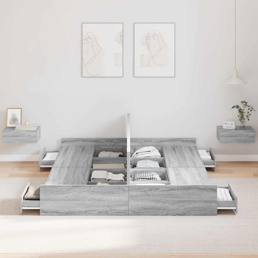 vidaXL Struttura letto con contenitore Grigio sonoma 140 x 190 cm