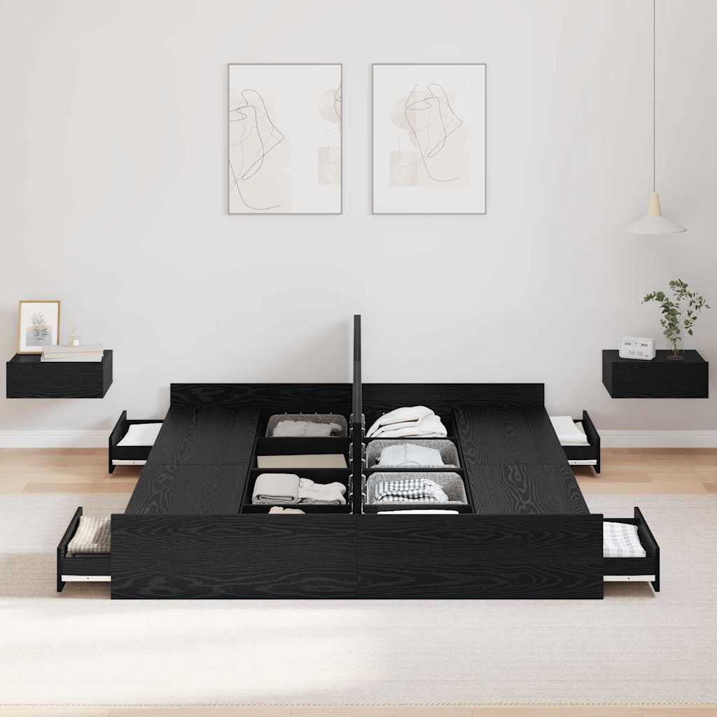 vidaXL Struttura letto con contenitore Rovere nero 135 x 190 cm