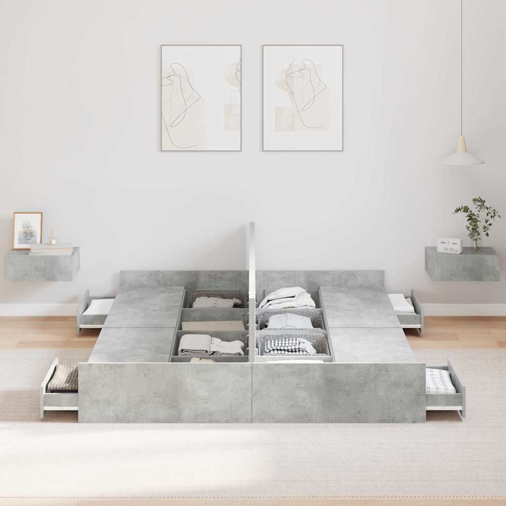 vidaXL Struttura letto con contenitore Grigio cemento 135 x 190 cm