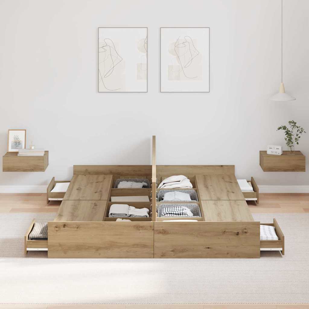 vidaXL Struttura letto con contenitore rovere artigianale 135 x 190 cm
