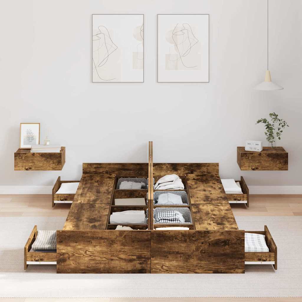 vidaXL Struttura letto con contenitore Rovere fumo 120 x 190 cm