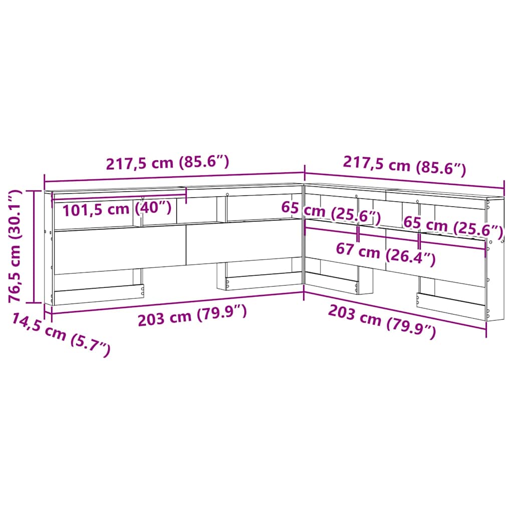 vidaXL Testata contenitore Rovere fumo 200 cm Legno multistrato