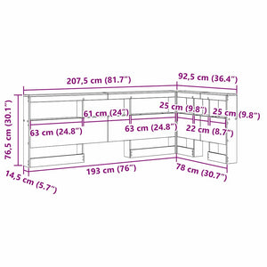 vidaXL Testata contenitore Rovere fumo 75 cm Legno multistrato