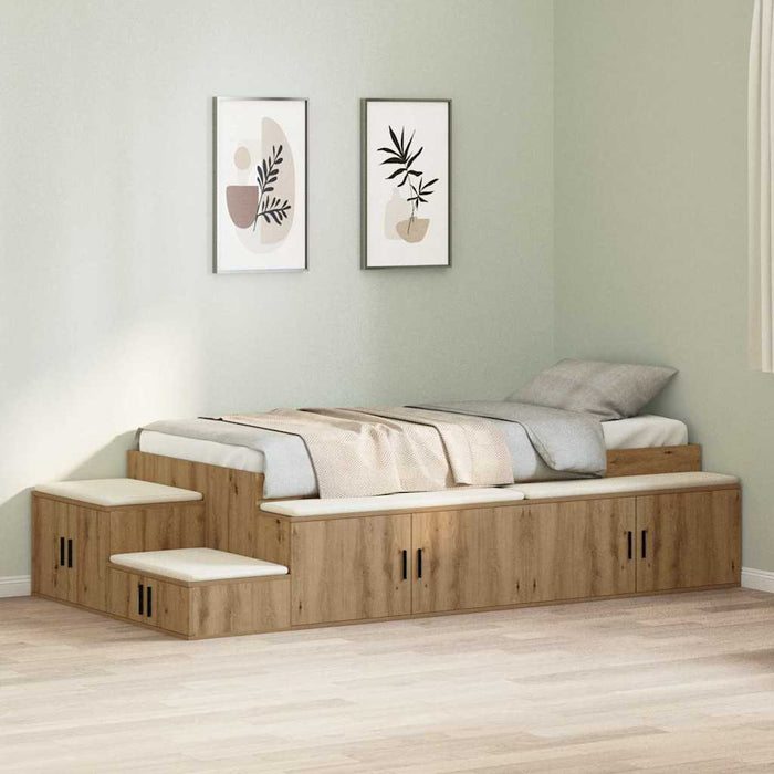 Struttura letto con contenitore con cassetto rovere artigianale 3335564