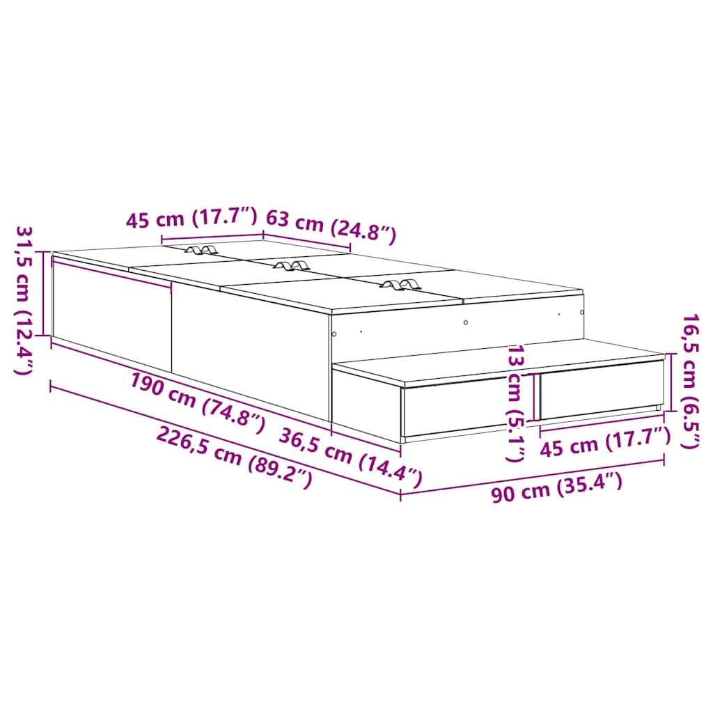 Struttura letto con contenitore Bianco 226.5 x 90 x 31.5 cm 3335669