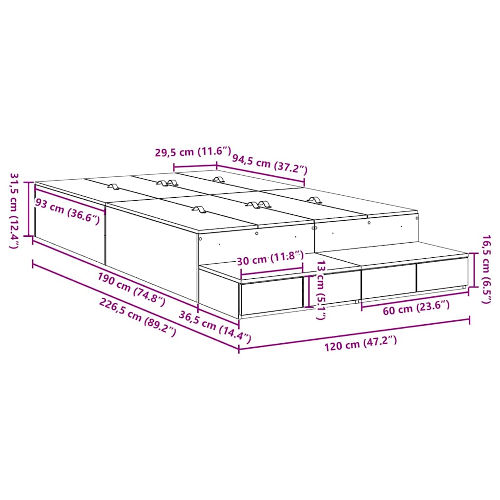 Struttura letto con contenitore con cassetto Grigio cemento 3335688