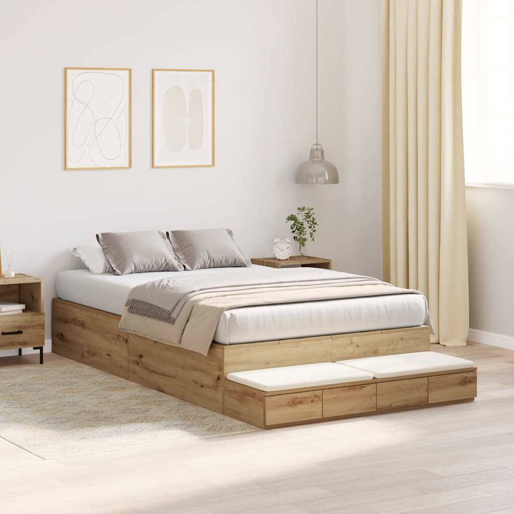 Struttura letto con contenitore con cassetto rovere artigianale 3335692