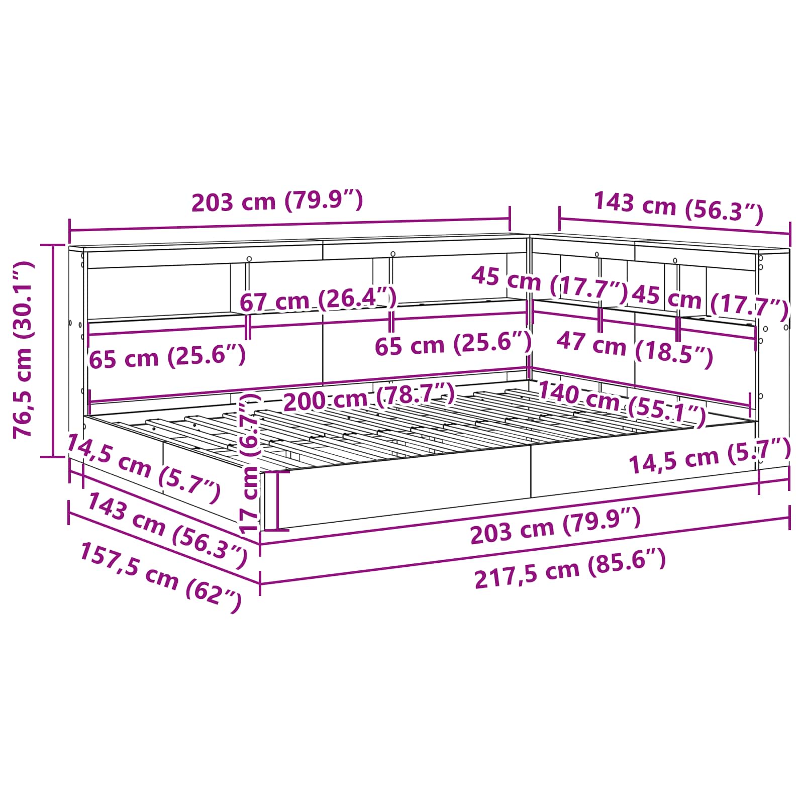 Letto Libreria Bianco 140 x 200 cm Legno multistrato 3335729