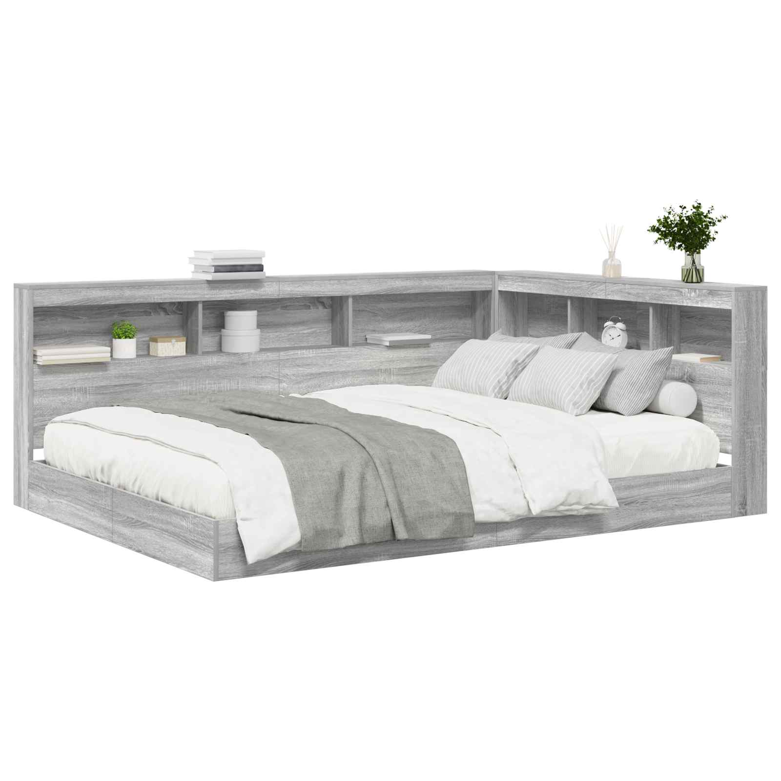 Letto Libreria Grigio sonoma 140 x 200 cm Legno multistrato 3335733