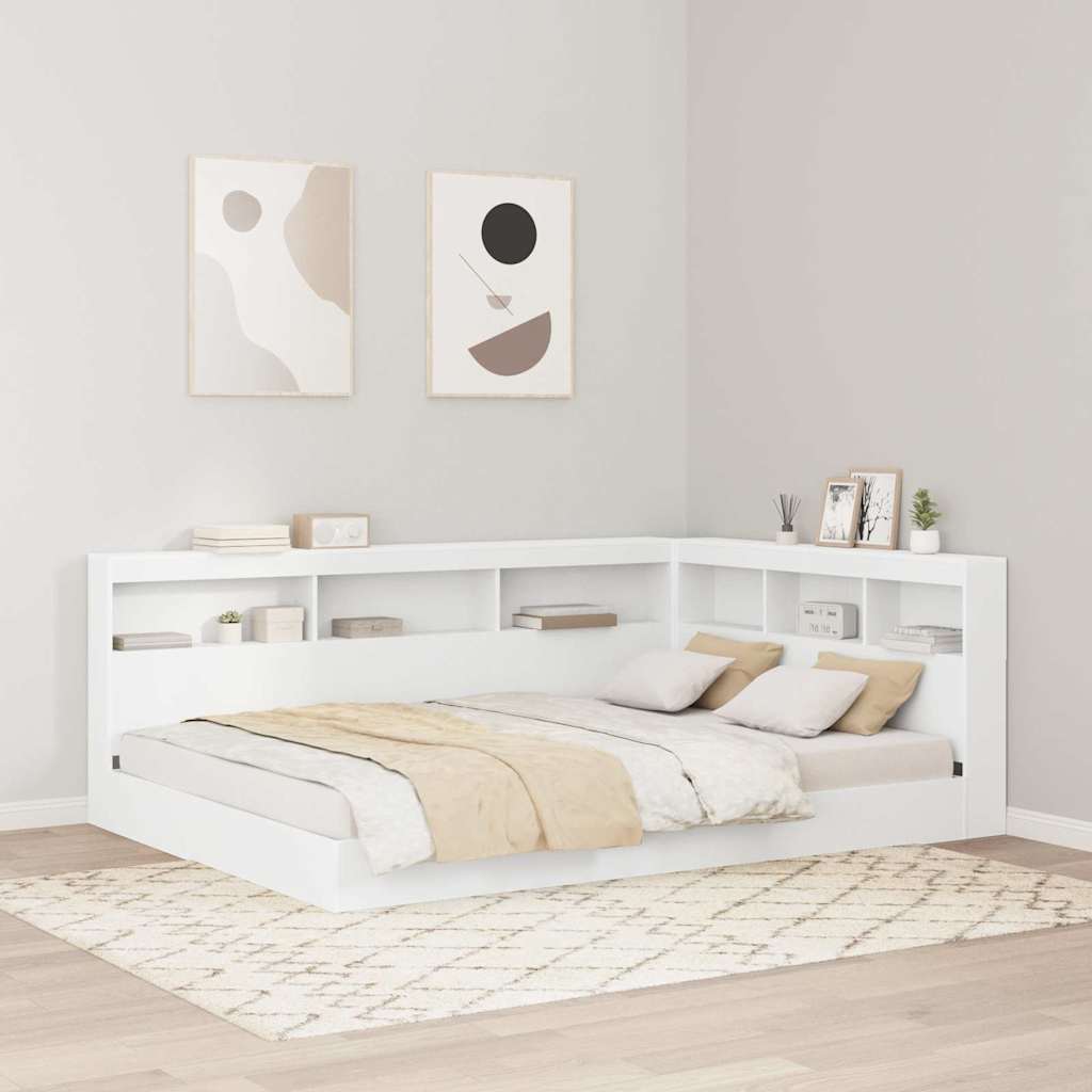 Letto Libreria-Struttura Letto con contenitore Bianco 160 x 200 cm Legno multistrato