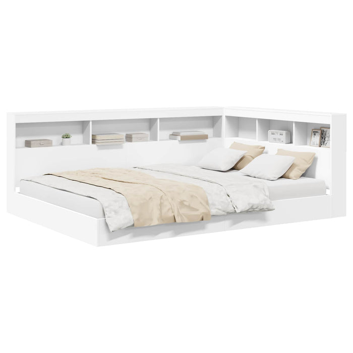Letto Libreria-Struttura Letto con contenitore Bianco 160 x 200 cm Legno multistrato