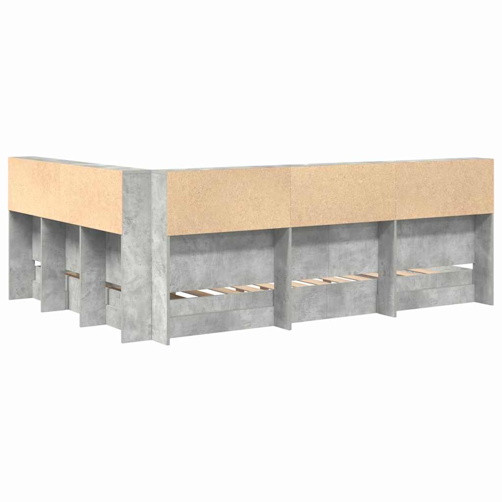vidaXL Letto Libreria Grigio cemento 160 x 200 cm Legno multistrato