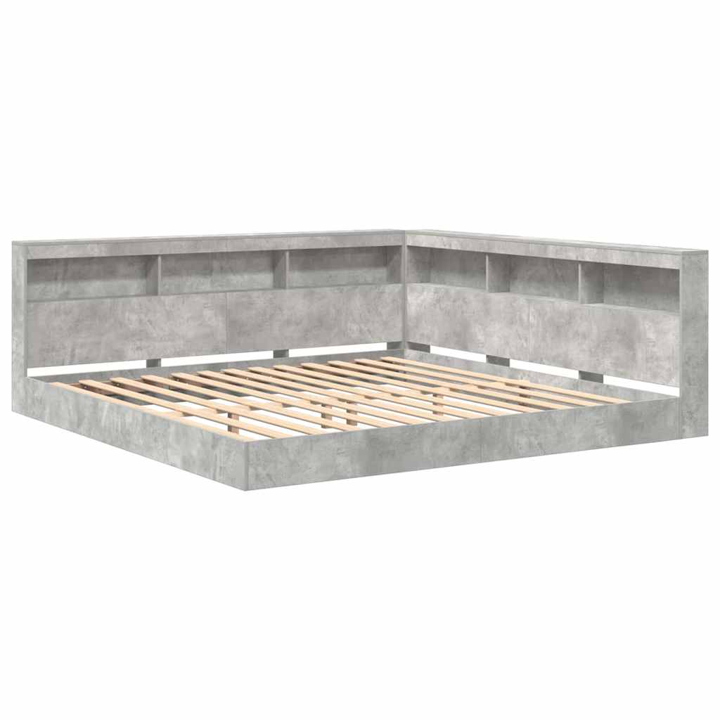 vidaXL Letto Libreria Grigio cemento 180 x 200 cm Legno multistrato