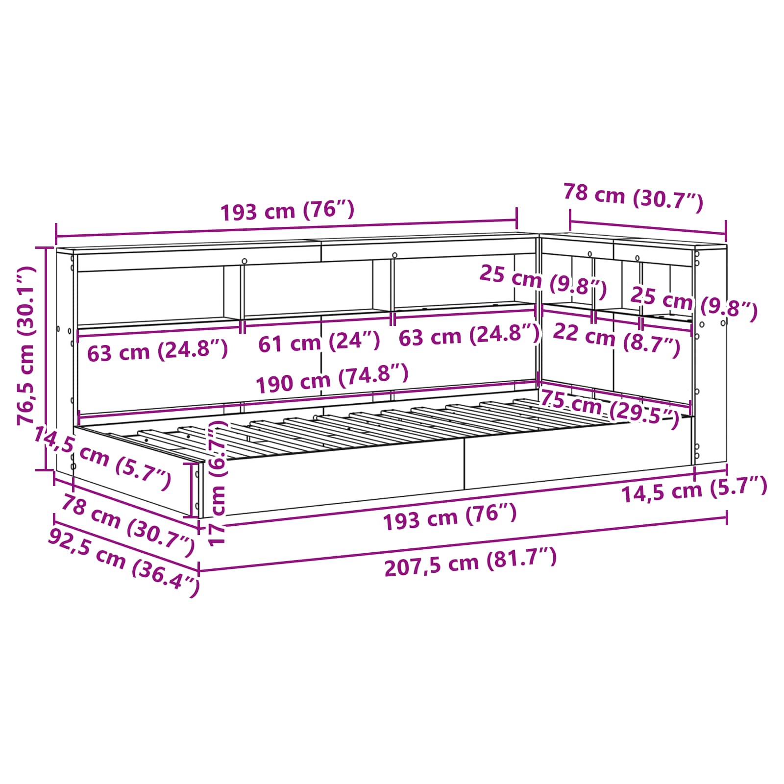 Letto Libreria Bianco 75 x 190 cm Legno multistrato 3335754