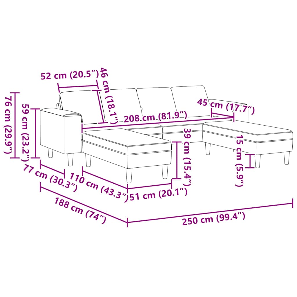Set di divani 3 pcs Rosa Velluto