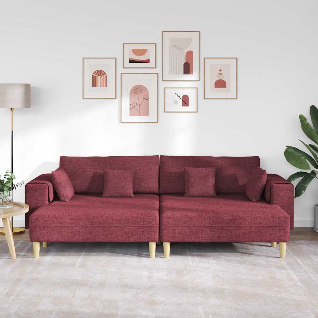 Divano in tessuto con cuscino 3 pcs Rosso Vino 208 cm Tessuto
