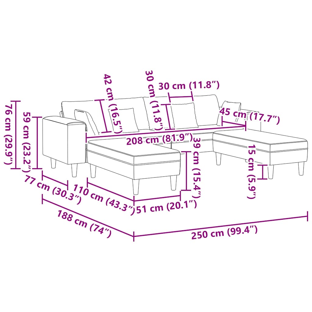 vidaXL Divano in Velluto 3 pcs Grigio chiaro 208 cm Velluto