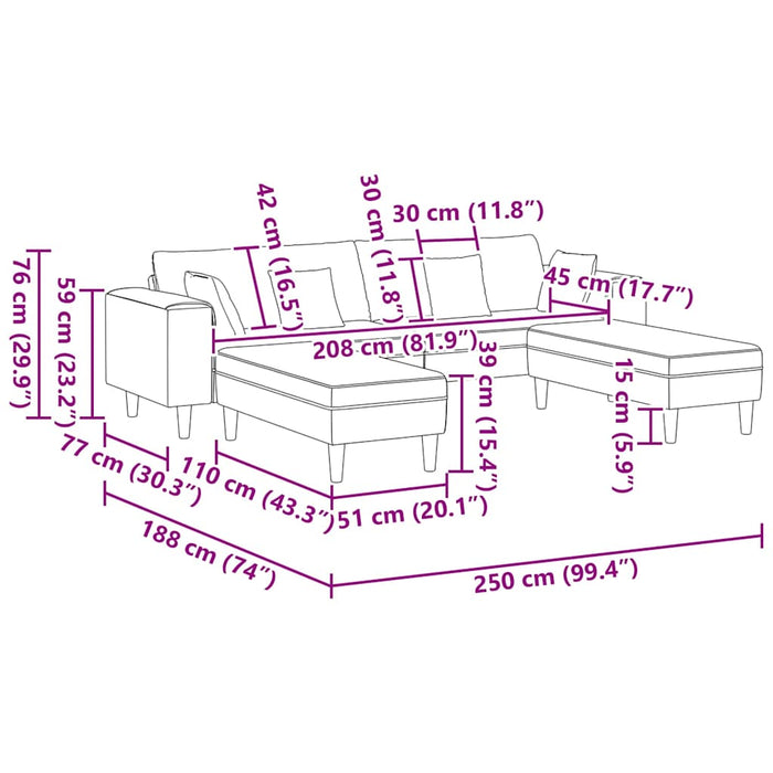 vidaXL Divano in Velluto 3 pcs Grigio chiaro 208 cm Velluto