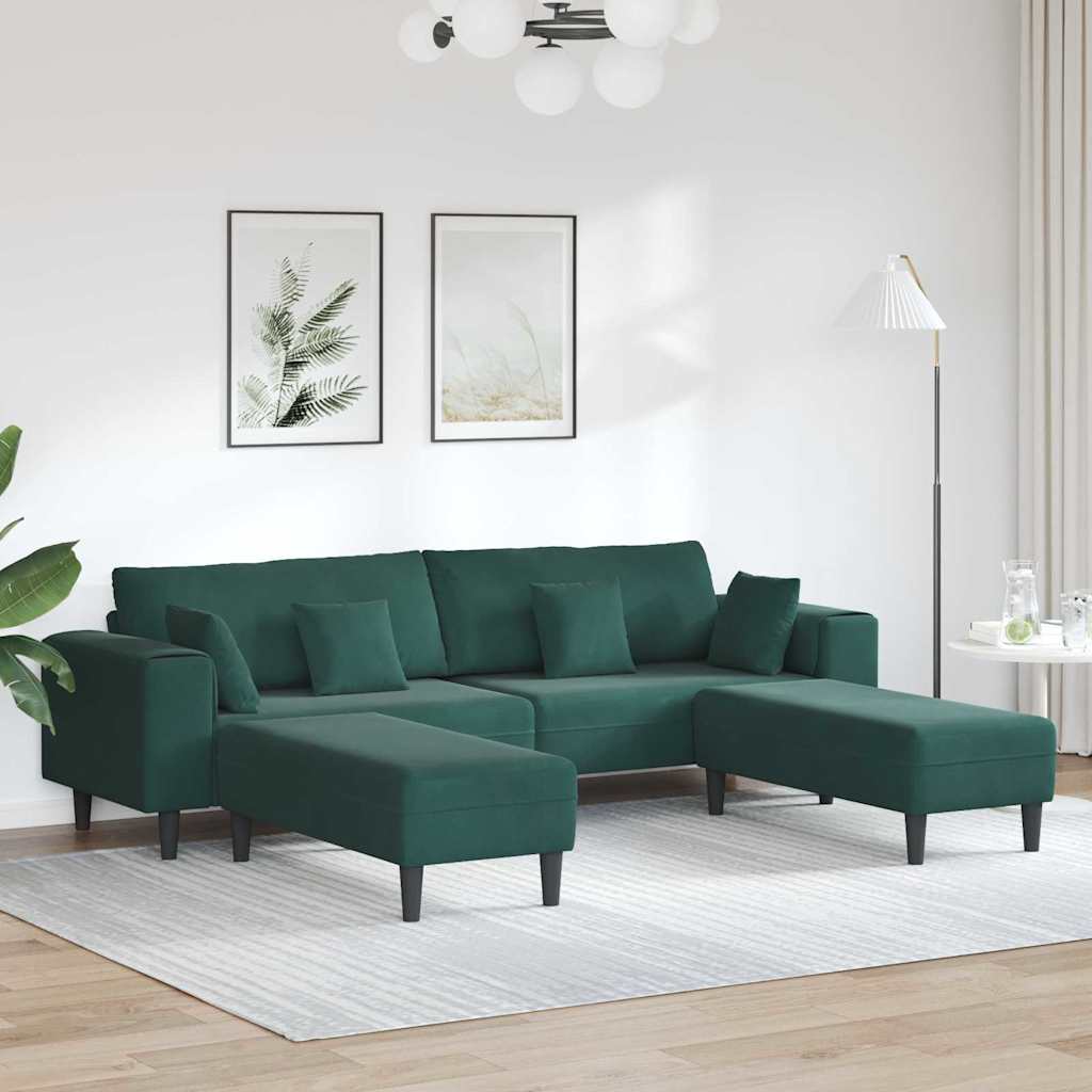 vidaXL Divano in Velluto con cuscino 3 pcs Verde Scuro 208 cm Velluto