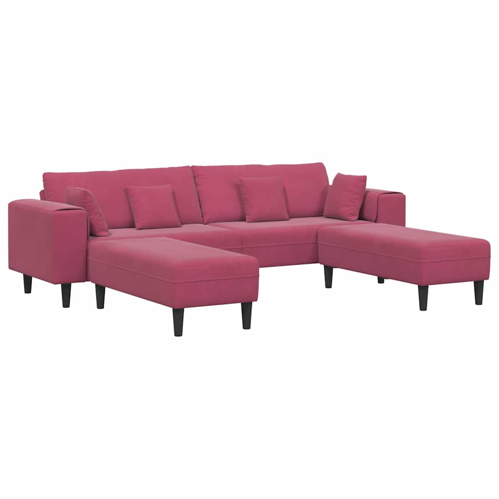 vidaXL Divano in Velluto con cuscino 3 pcs Rosso Vino 208 cm Velluto